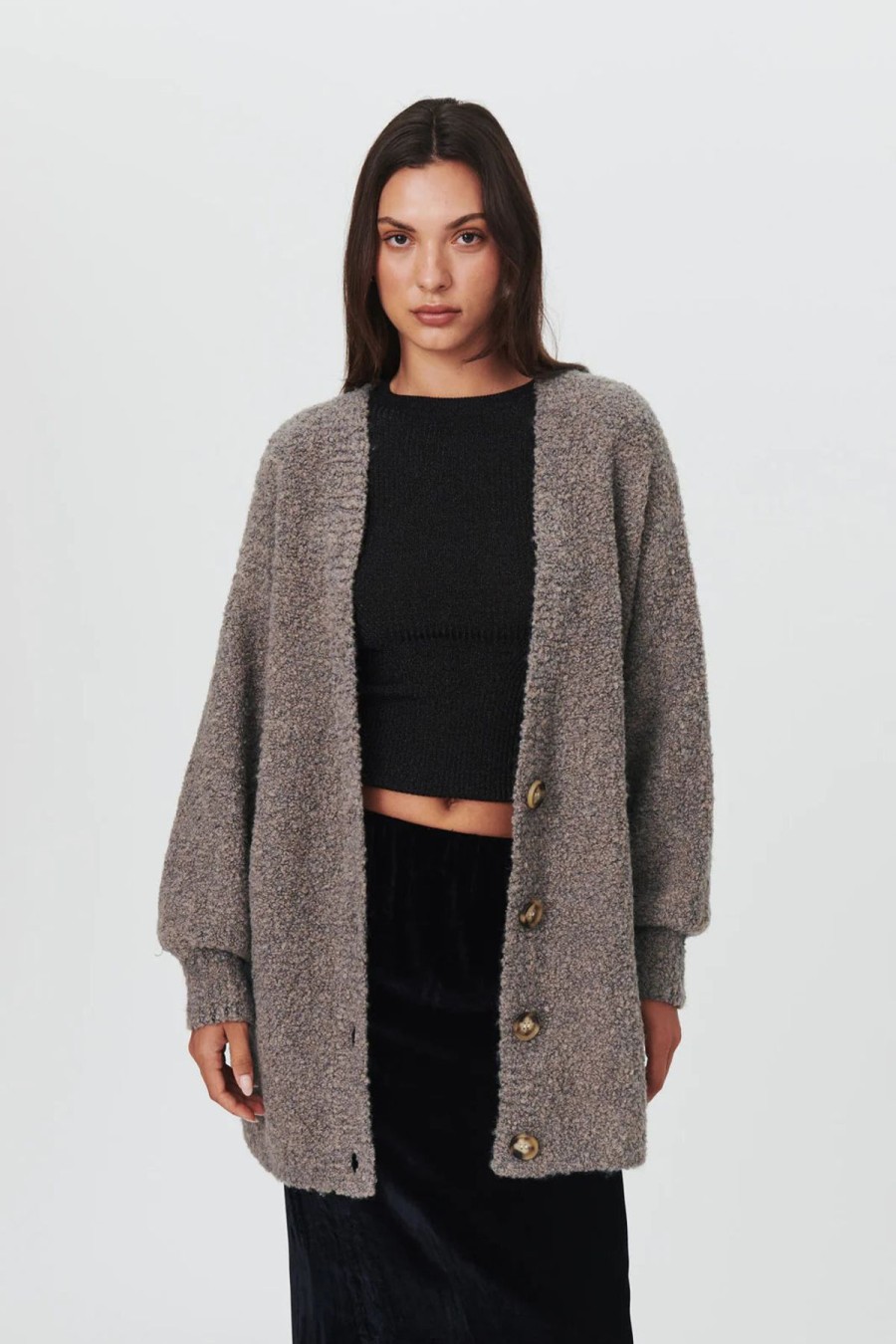 Women Rowie The Label Blazers & Knits & Jackets & Robes | Audette Knit Cardigan/Mushroom Marle