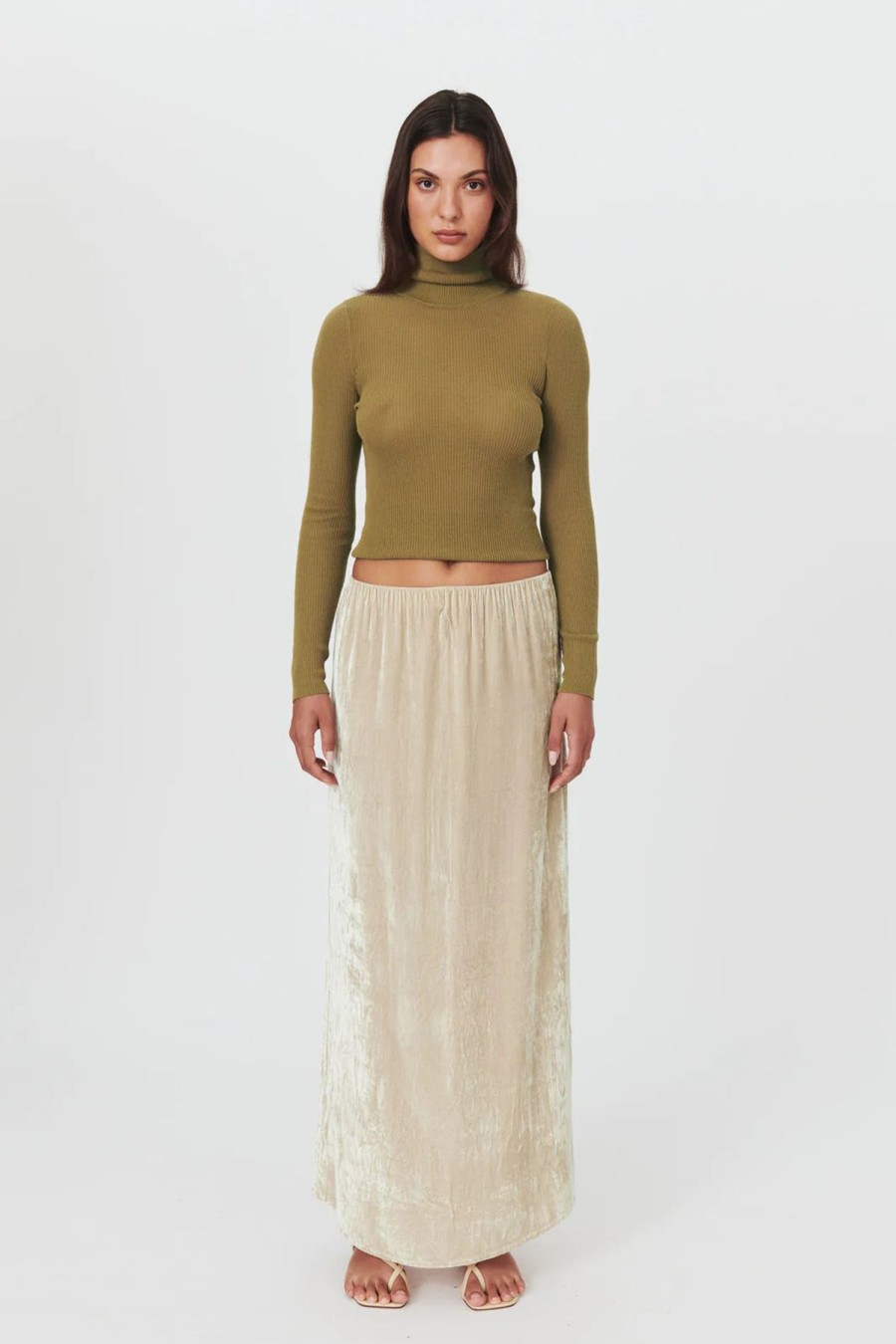 Women Rowie The Label Bottoms | Robbie Silk Velvet Maxi Skirt/Silver Birch