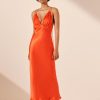 Women Shona Joy Dresses | Mia Contrast Plunged Double Strap Midi Dress/Hibiscus