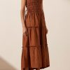 Women Shona Joy Dresses | Brigitte Shirred Tiered Midi Dress/Almond