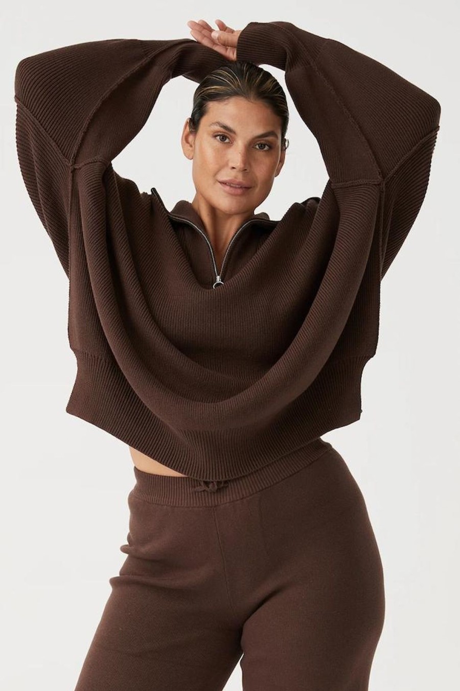 Women Arcaa Movement Blazers & Knits & Jackets & Robes | London Zip Sweater/Chocolate