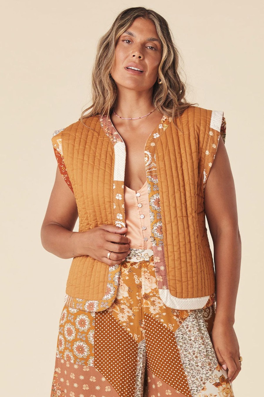 Women Spell Blazers & Knits & Jackets & Robes | Cha Cha Quilted Vest/Brown Sugar