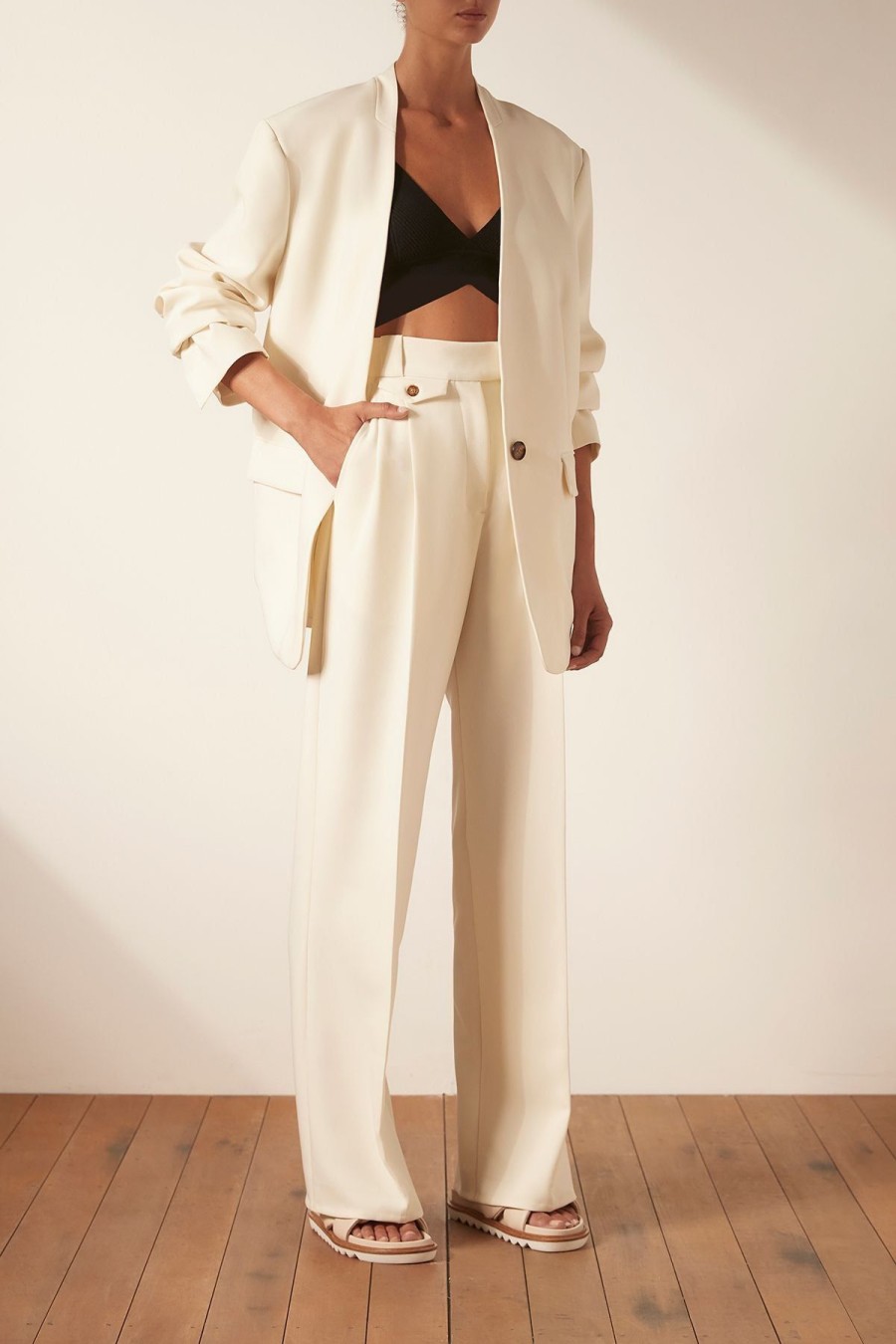 Women Shona Joy Blazers & Knits & Jackets & Robes | Irena Collarless Oversized Blazer/Cream