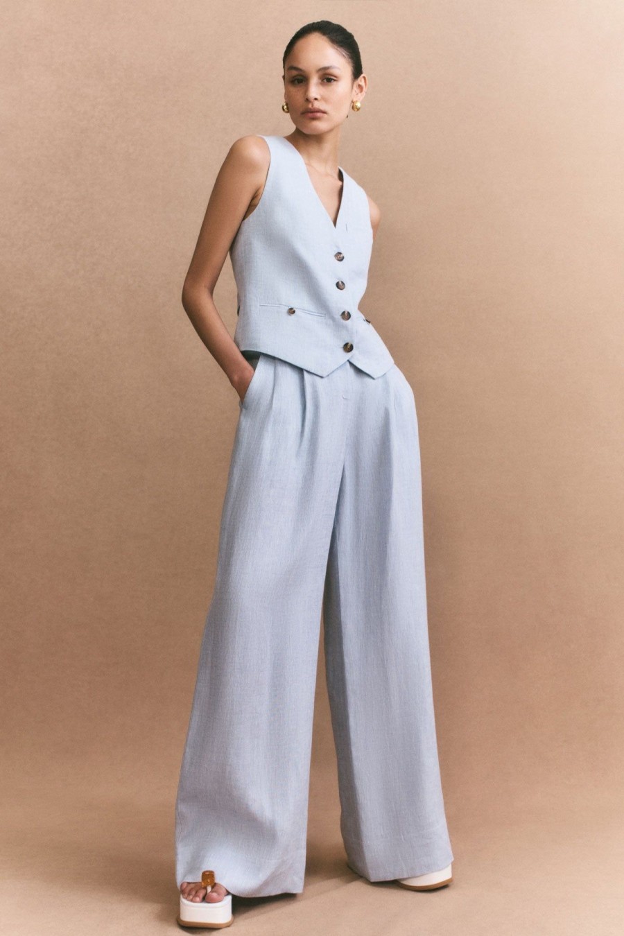 Women Shona Joy Bottoms | Brisa Tailored Wide Leg Pant/Ice Blue