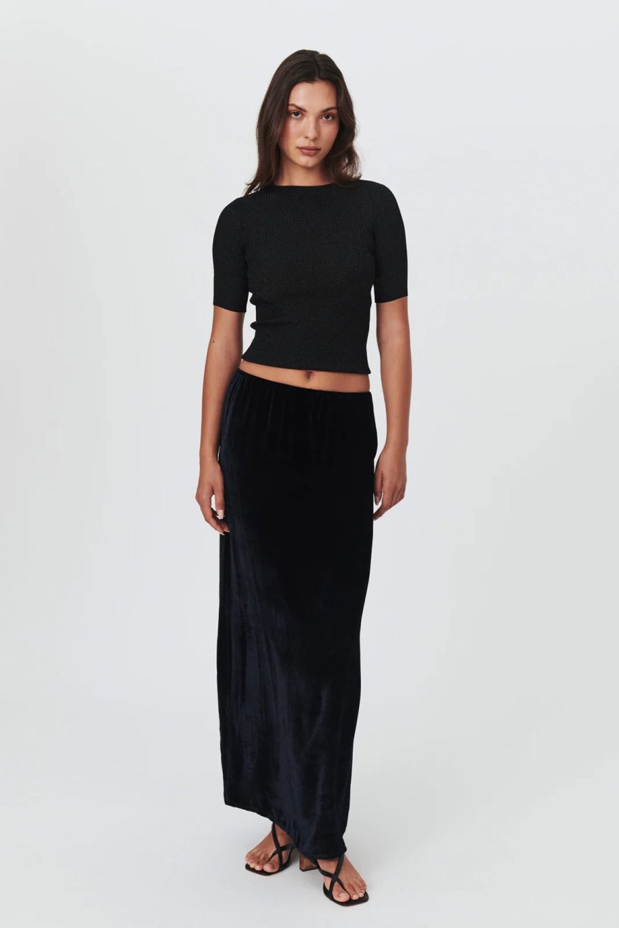 Women Rowie The Label Bottoms | Robbie Silk Velvet Maxi Skirt/Noir