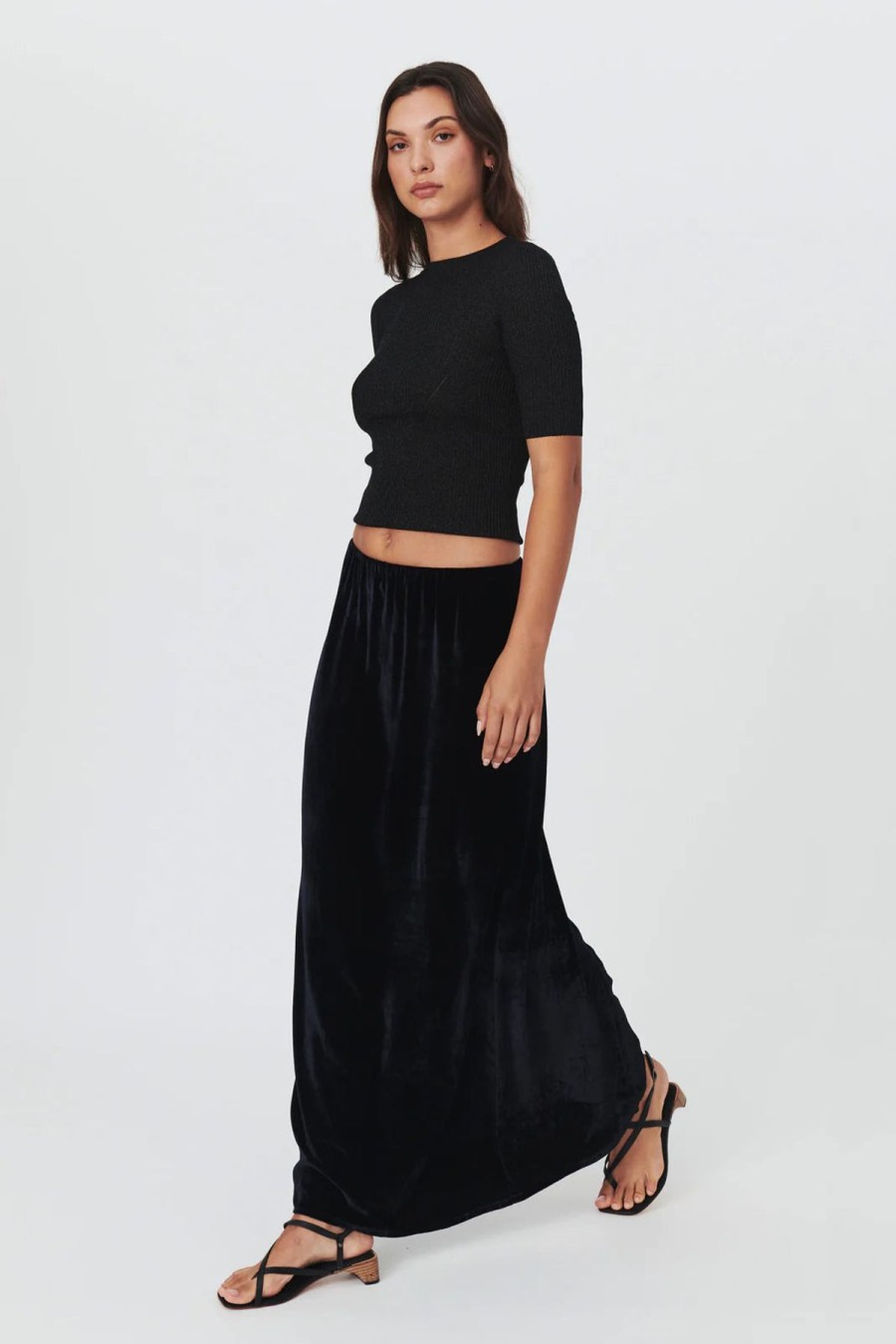 Women Rowie The Label Bottoms | Robbie Silk Velvet Maxi Skirt/Noir