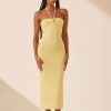 Women Shona Joy Dresses | Eve Twist Front Halter Midi Dress/Lemon