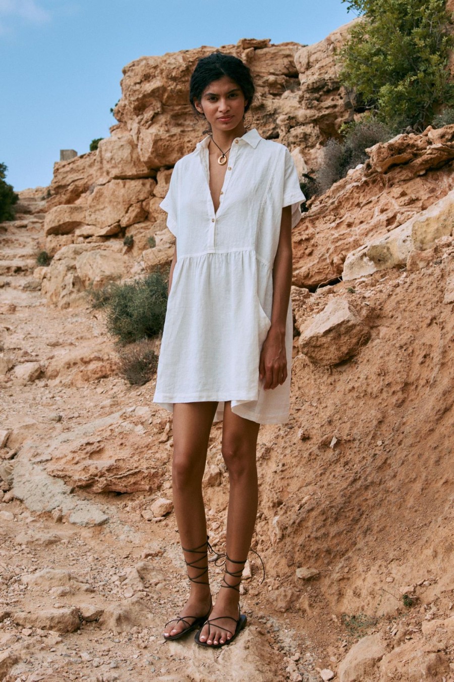 Women Rowie The Label Dresses | Gina Linen Mini Dress/Bone