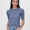 Women Rowie The Label Tops | Stanley Lurex Knit Tee/Silver Blue