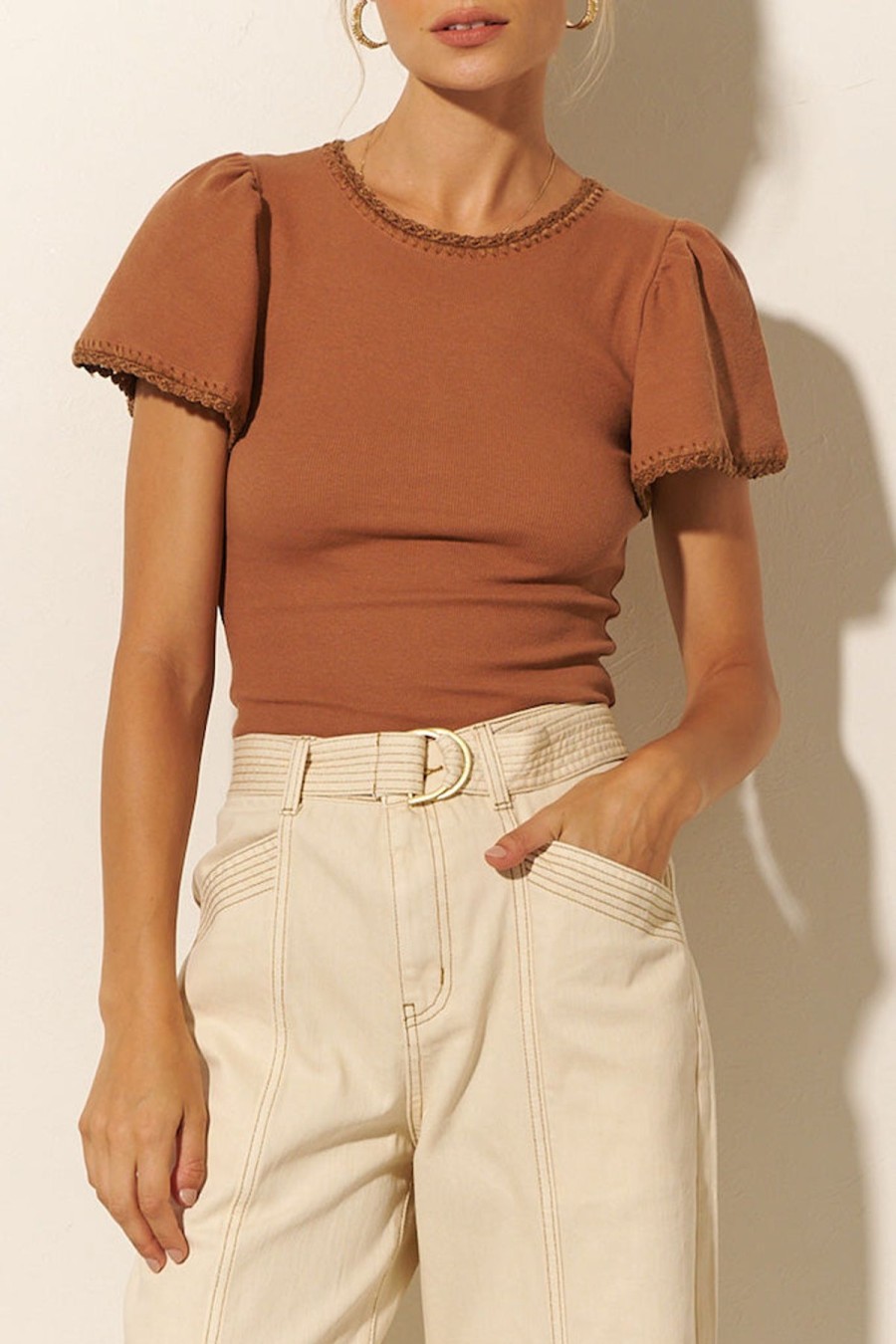 Women Kivari The Label Tops | Tallulah Crochet Edge Tee/Mocha