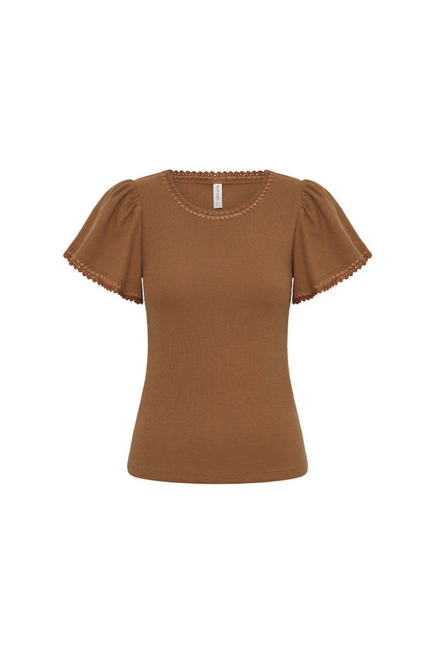 Women Kivari The Label Tops | Tallulah Crochet Edge Tee/Mocha